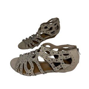Steven Womens Studded Gladiator‎ Wedge Sandals Size 10 Tan Leather Edgy Festival